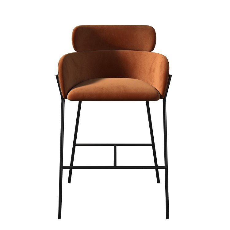 Burnt Orange Velvet Curved Kitchen Stool with Back - Isla
