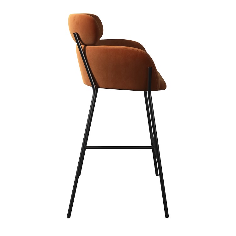 Burnt Orange Velvet Curved Kitchen Stool with Back - Isla
