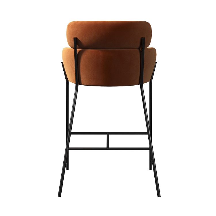 Burnt Orange Velvet Curved Kitchen Stool with Back - Isla