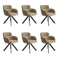 Set of 6 Beige Faux Leather Curved Swivel Dining Chairs - Isla