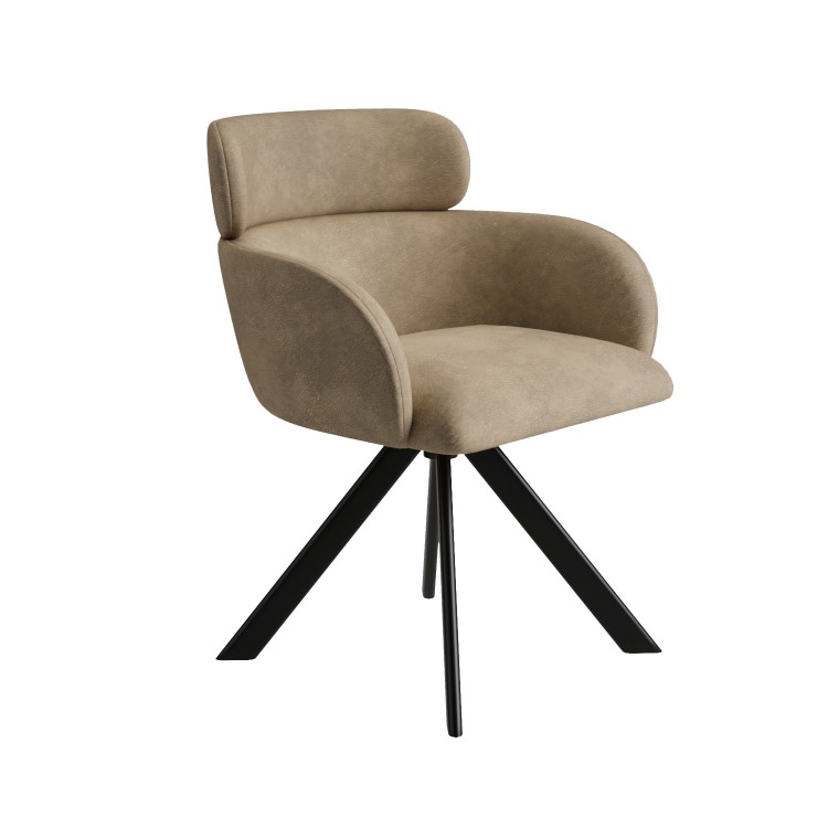 Set of 2 Beige Faux Leather Curved Swivel Dining Chairs - Isla