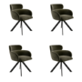 Set of 4 Green Velvet Curved Swivel Dining Chairs - Isla