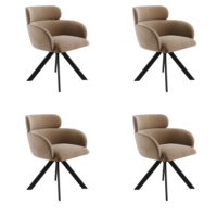 Set of 4 Beige Velvet Curved Swivel Dining Chairs - Isla