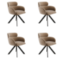 Set of 4 Beige Velvet Curved Swivel Dining Chairs - Isla