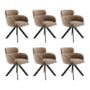 Set of 6 Beige Velvet Curved Swivel Dining Chairs - Isla
