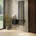 IZZ001 Slim & Narrow Black Oak Floating Console Table with Mirror & Storage - Izzi