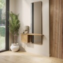 IZZ002 Slim & Narrow Oak Floating Console Table with Mirror & Storage - Izzi