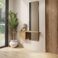 Oak Full Length Wall Mirror with Storage - Izzi