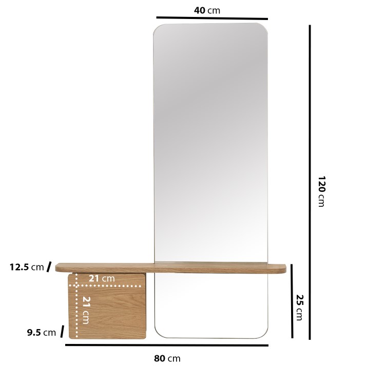 Oak Full Length Wall Mirror with Storage - Izzi