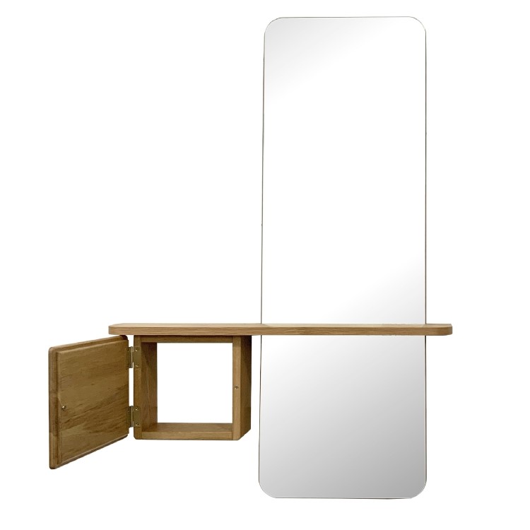 Oak Full Length Wall Mirror with Storage - Izzi