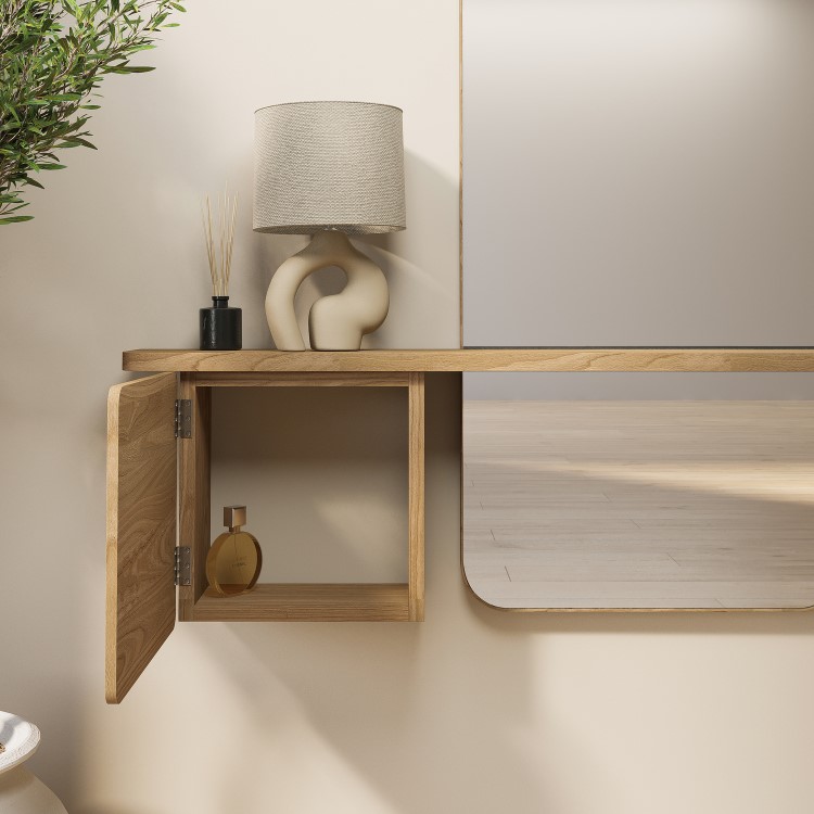 Oak Full Length Wall Mirror with Storage - Izzi