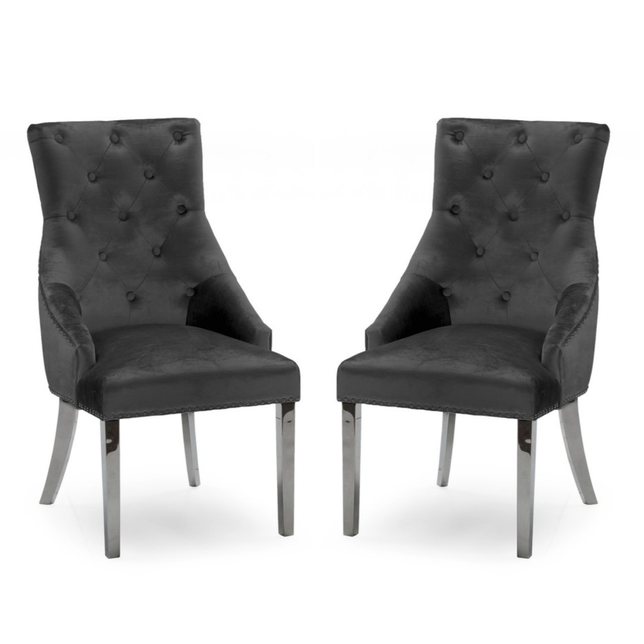 Jade Boutique Round Mirrored Dining Table with 4 Chairs in Charcoal