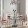Round Mirrored Dining Table &amp; 4 Chairs in Pink Velvet - Jade Boutique