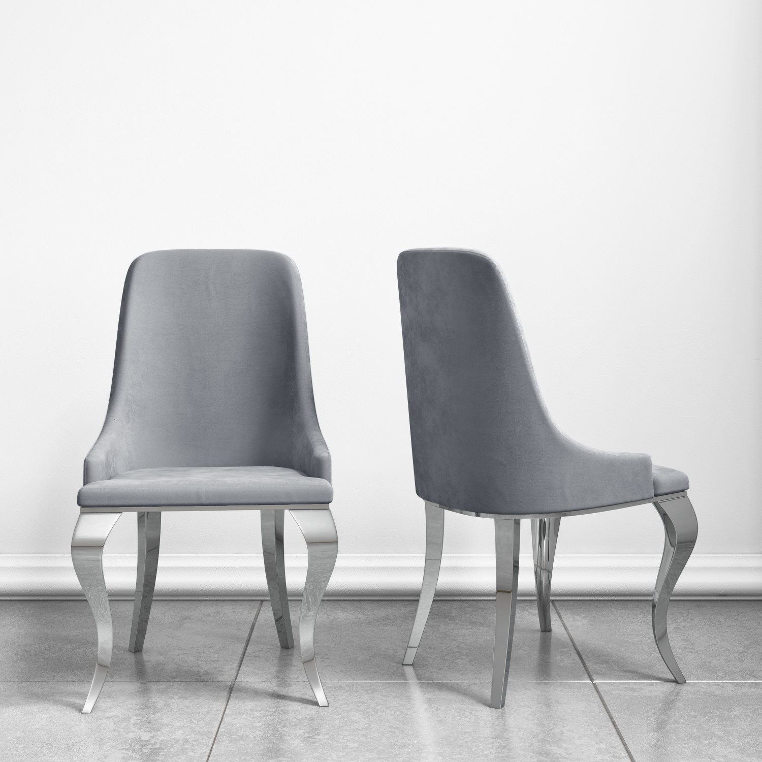 Round Mirrored Dining Table & 4 Chairs in Grey Velvet Jade Boutique