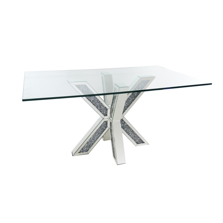 Rectangle Glass Top Dining Table with 4 Grey Velvet Tub Dining Chairs - Jade Boutique