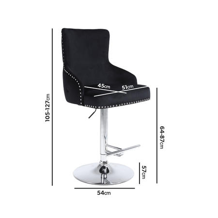 Set of 2 Black Velvet Swivel Bar Stools - Height Adjustable - Jade Boutique