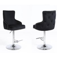 Set of 2 Black Velvet Swivel Bar Stools - Height Adjustable - Jade Boutique