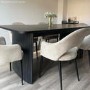 Large Rectangular Black Oak Extendable Dining Table Set with 6 Beige Upholstered Chairs - Seats 6 - Jarel