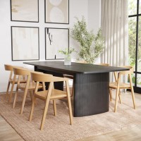 Extendable Black Rectangle Dining Table with 6 Solid Oak Curved Dining Chairs - Jarel