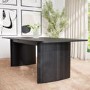 Large Rectangular Black Oak Extendable Dining Table Set with 6 White Boucle Chairs - Seats 6 - Jarel