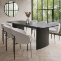 BUN/JAR007/89955 Large Rectangular Black Oak Extendable Dining Table Set with 6 White Boucle Chairs - Seats 6 - Jarel