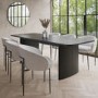 Large Rectangular Black Oak Extendable Dining Table Set with 6 White Boucle Chairs - Seats 6 - Jarel