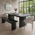 BUN/JAR007/89956 Large Rectangular Black Oak Extendable Dining Table Set with 4 Cream Boucle Chairs & 1 Bench - Seats 6 - Jarel