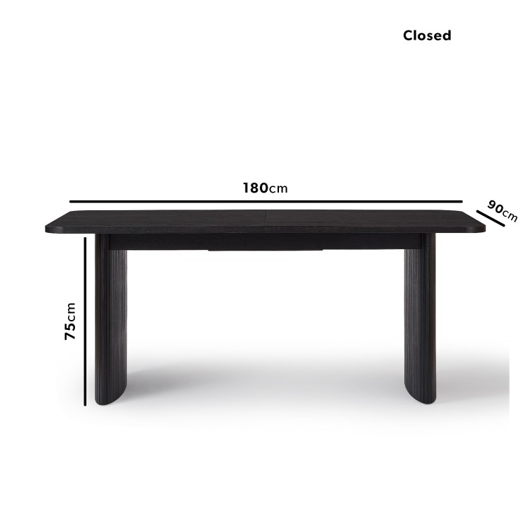 Large Rectangular Black Oak Extendable Dining Table Set with 6 Beige Upholstered Chairs - Seats 6 - Jarel