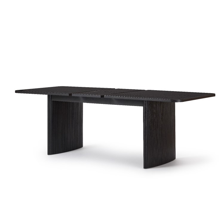 Large Rectangular Black Oak Extendable Dining Table Set with 6 Beige Upholstered Chairs - Seats 6 - Jarel