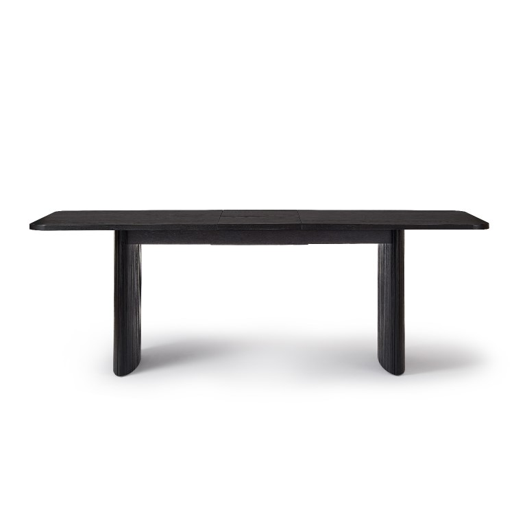 Large Rectangular Black Oak Extendable Dining Table Set with 6 Beige Upholstered Chairs - Seats 6 - Jarel