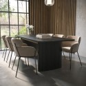 BUN/JAR007/91181 Large Rectangular Black Oak Extendable Dining Table Set with 6 Beige Velvet Chairs - Seats 6 - Jarel
