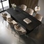 Black Oak Extendable Dining Table Set with 6 Beige Velvet Chairs - Seats 6 - Jarel