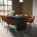 BUN/JAR007/91477 Large Rectangular Black Oak Extendable Dining Table Set with 6 Burnt Orange Velvet Chairs - Seats 6 - Jarel