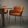Black Oak Extendable Dining Table Set with 6 Burnt Orange Velvet Chairs - Seats 6 - Jarel
