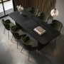 Large Black Oak Extendable Dining Table Set with 6 Khaki Green Velvet Dining Chairs - Jarel