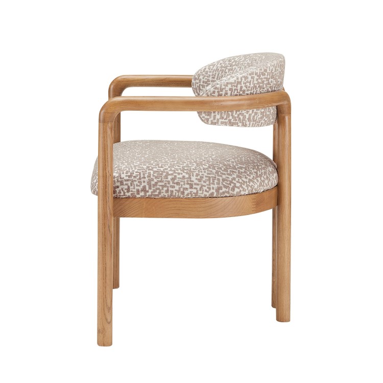 Set of 2 Beige Printed Upholstered Dining Chairs with Solid Wood Exposed Back - Darla