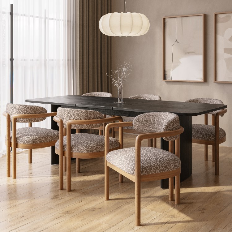 Beige Printed Upholstered Dining Chair with Solid Wood Exposed Back - Darla