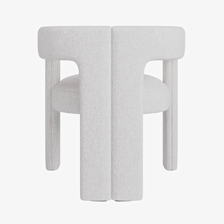 White Boucle Upholstered Curved Tub Dining Chair - Kirra
