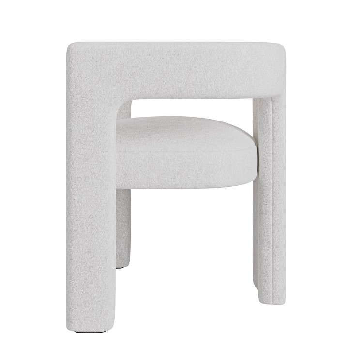 White Boucle Upholstered Curved Tub Dining Chair - Kirra
