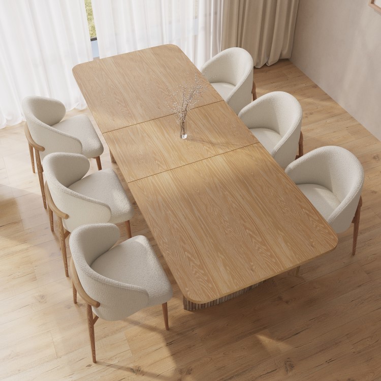 Large Rectangular Light Oak Extendable Dining Table Set with 6 Curved Cream Chairs - Seats 6 - Jarel