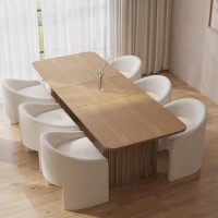 Large Rectangular Light Oak Extendable Dining Table Set with 6 White Boucle Chairs - Seats 6 - Jarel Large Rectangular Light Oak Extendable Dining Table Set with 6 White Boucle Chairs - Seats 6 - Jarel