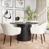 Round Black Oak Dining Table Set with 4 Cream Boucle Chairs - Seats 4 - Jarel