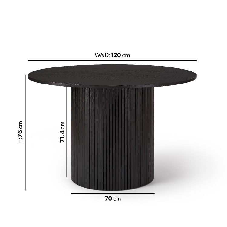 Round Black Oak Dining Table Set with 4 Brass Detail Black Curved Chairs - Seats 4 - Jarel