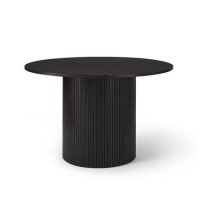Round Black Oak Dining Table Set with 4 Brass Detail Black Curved Chairs - Seats 4 - Jarel