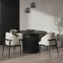 Round Black Oak Dining Table Set with 4 Cream and Black Upholstered Chairs - Seats 4 - Jarel
