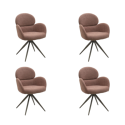 BUN/JLE005/96008 Set of 4 Brown Boucle Swivel Dining Chairs - Joelle