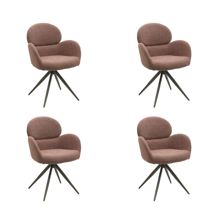 Set of 4 Brown Boucle Swivel Dining Chairs - Joelle