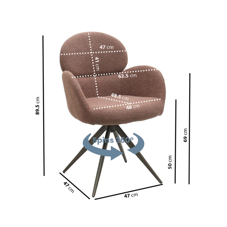 Set of 4 Brown Boucle Swivel Dining Chairs - Joelle
