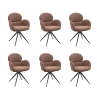 Set of 6 Brown Boucle Swivel Dining Chairs - Joelle Set of 6 Brown Boucle Swivel Dining Chairs - Joelle