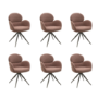 Set of 6 Brown Boucle Swivel Dining Chairs - Joelle